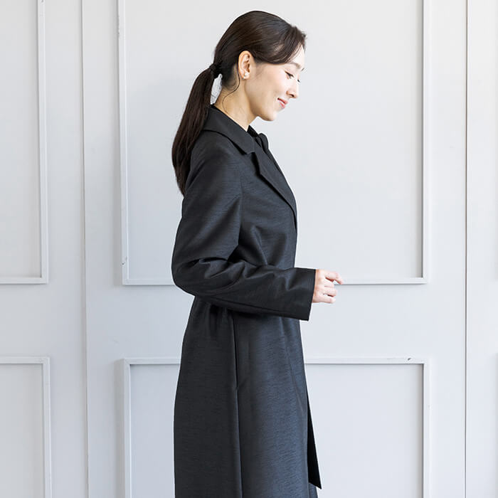 シャンブレーシャンタンのテーラードカラーコート M・ブラック｜東京