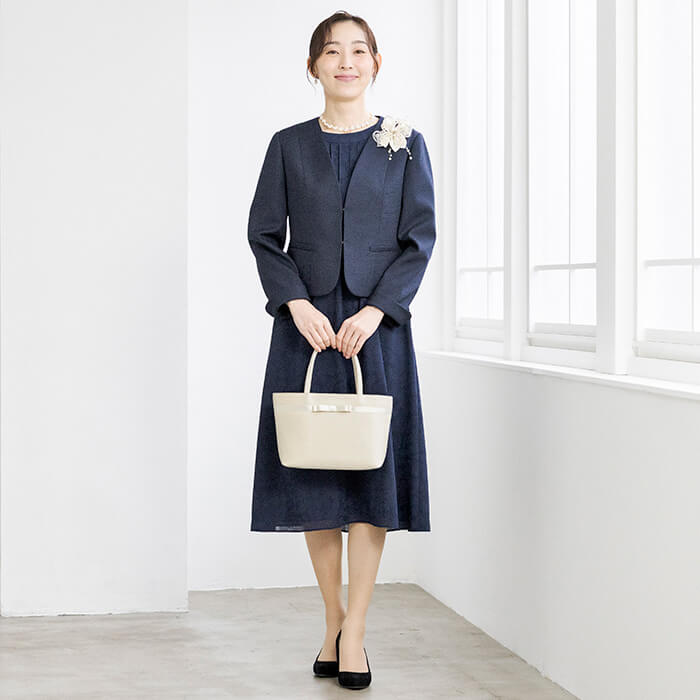 洗える｜麻調素材ジャケットのアンサンブル 13号・ネイビー｜東京