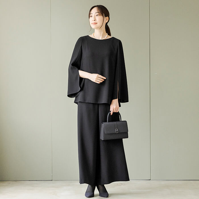 洗える｜ブラウスとワイドパンツのセットアップ M・ブラック｜東京