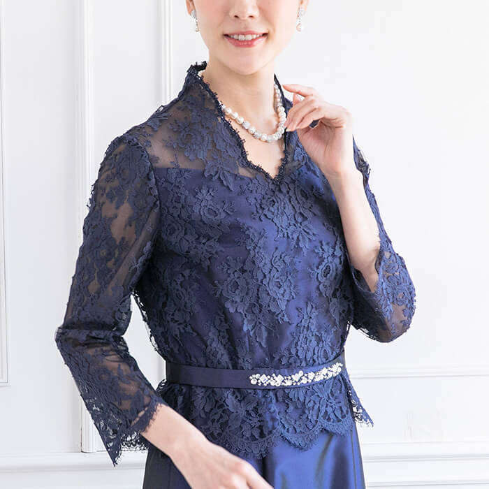 レースとタフタのマザードレス 9号・ネイビー｜東京ソワール