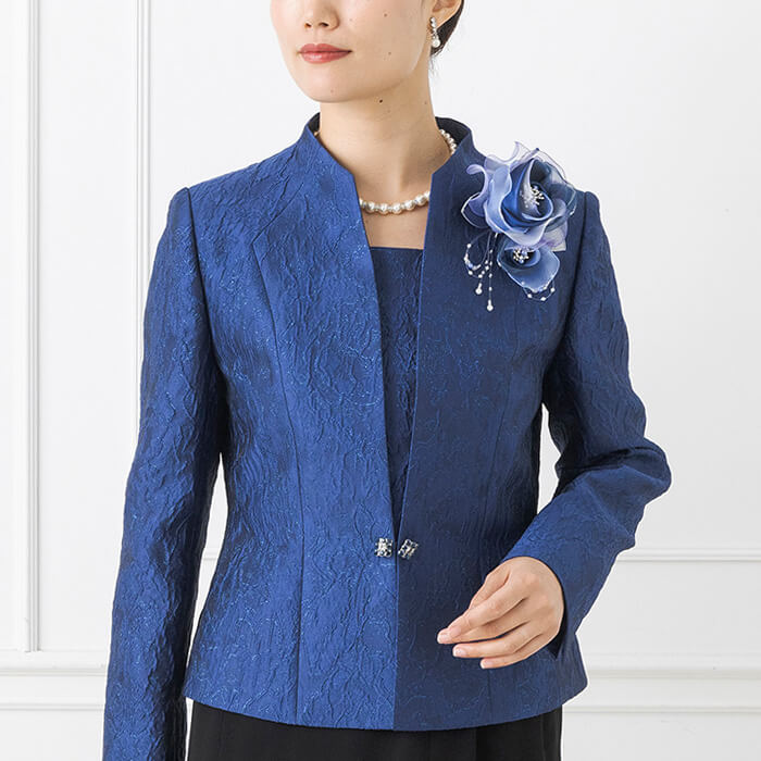 イタリア3Dジャガードのジャケット 9号・ネイビー｜東京ソワール