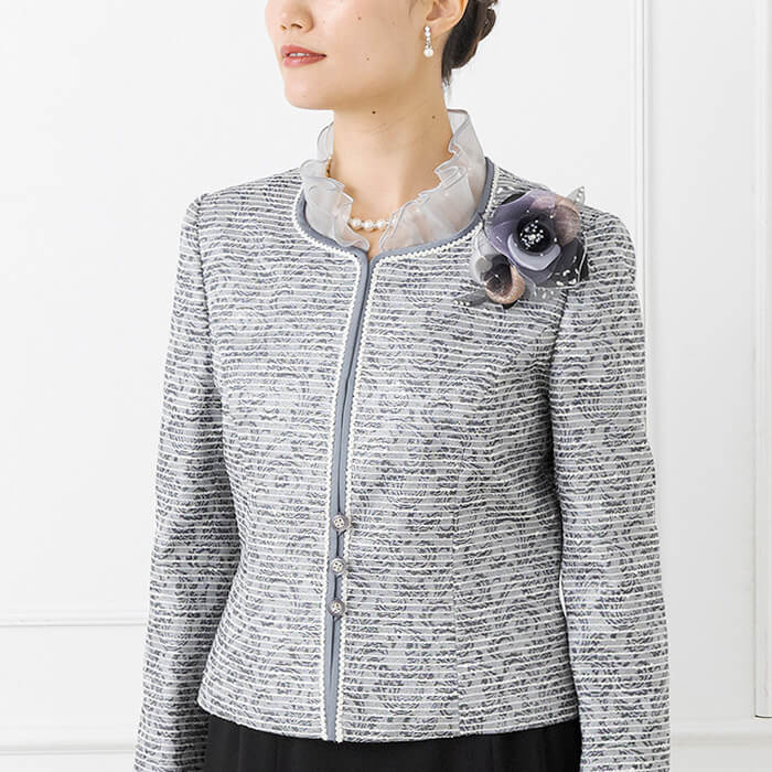 フリルカラーのフォーマルジャケット 9号・グレー｜東京ソワール