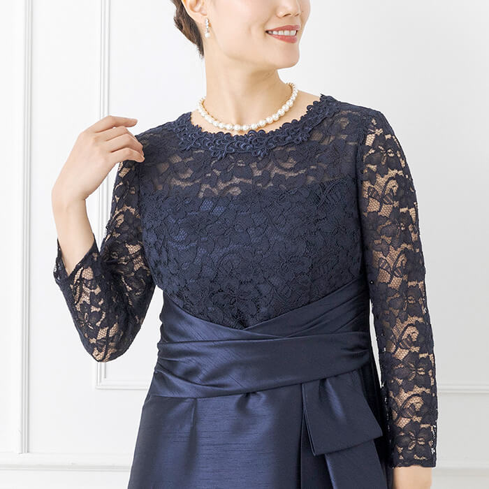 ラッセルレース×シャンタンのロングドレス 7号・ネイビー｜東京