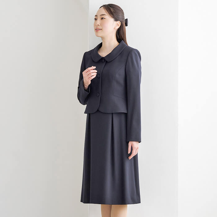 優しいショールカラーのお受験スーツ 9号・ネイビー｜東京ソワール