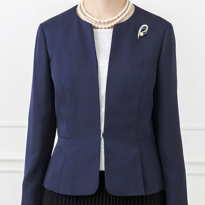 洗える｜ペプラムデザインのシンプルジャケット 9号・ネイビー｜東京