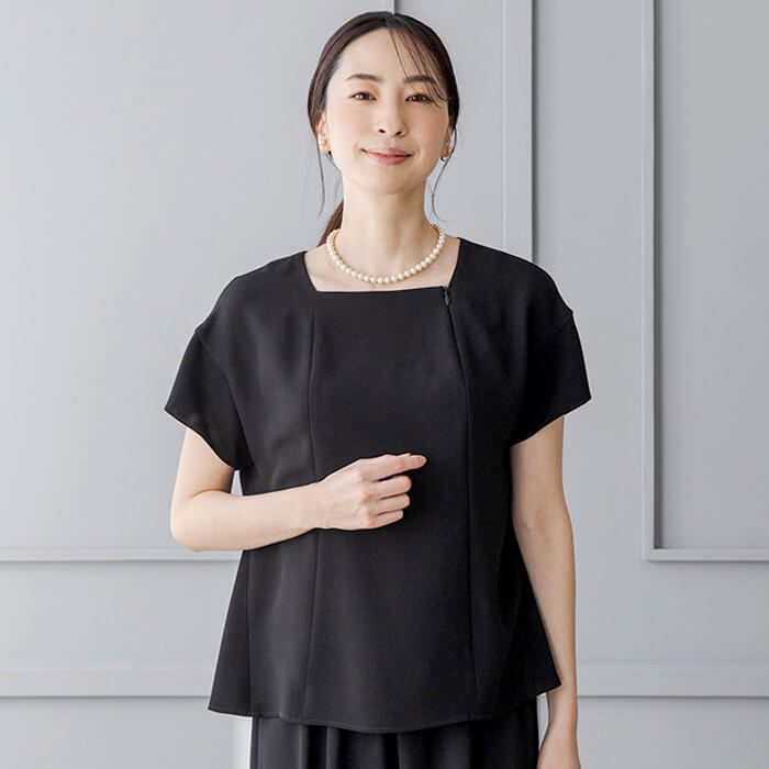 洗える｜フロントファスナーつきのブラウス L・ブラック｜東京