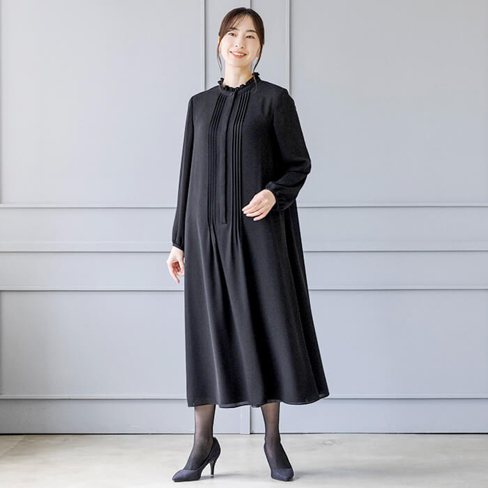 洗える｜フェミニンなピンタックワンピース L・ブラック｜東京