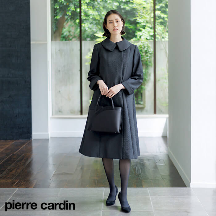 ふくれジャカードのショールカラーコート M・ブラック｜東京ソワール