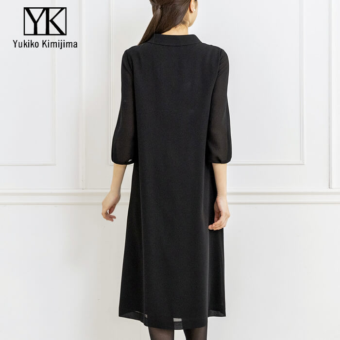 洗える｜ボータイ風の前開きワンピース 9号・ブラック｜東京ソワール