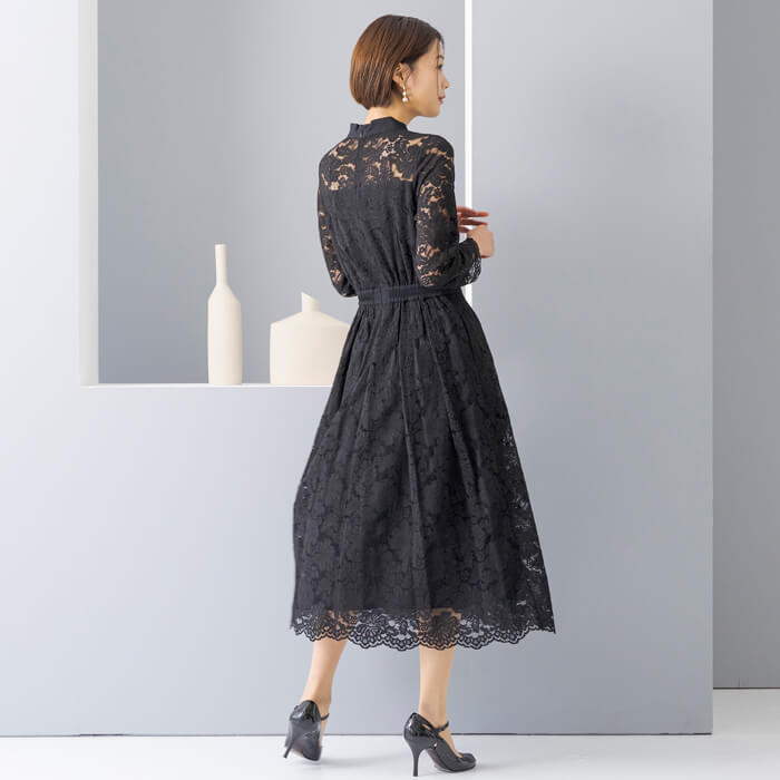 WEB限定｜ボウタイレースドレス 11号・ブラック｜東京ソワール