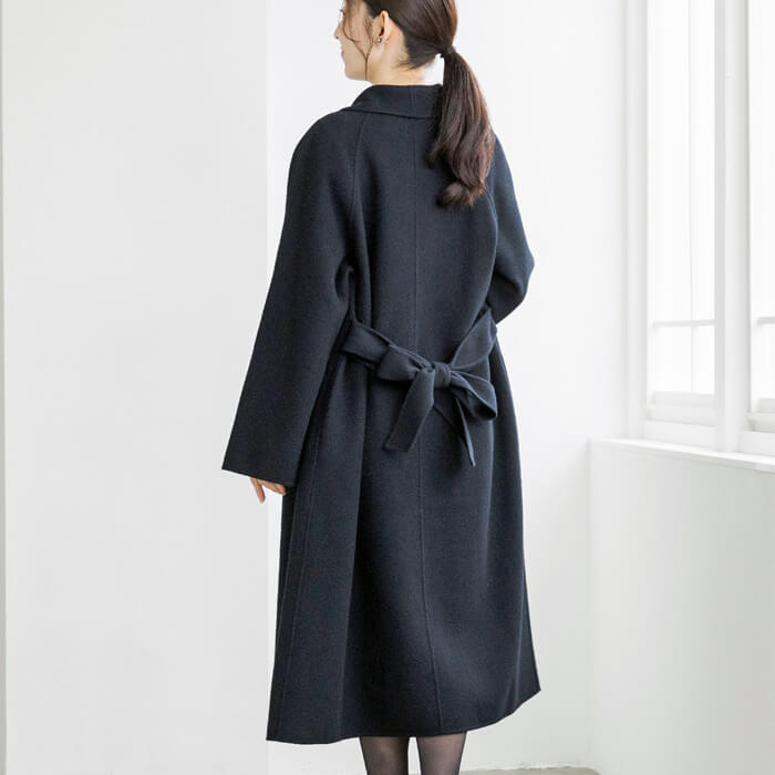 ベルト付｜カシミヤ混のウールコート M・ブラック｜東京ソワール