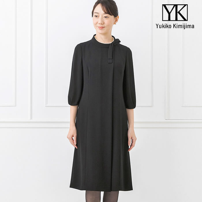 リボンモチーフのロングジャケットアンサンブル 9号・ブラック｜東京