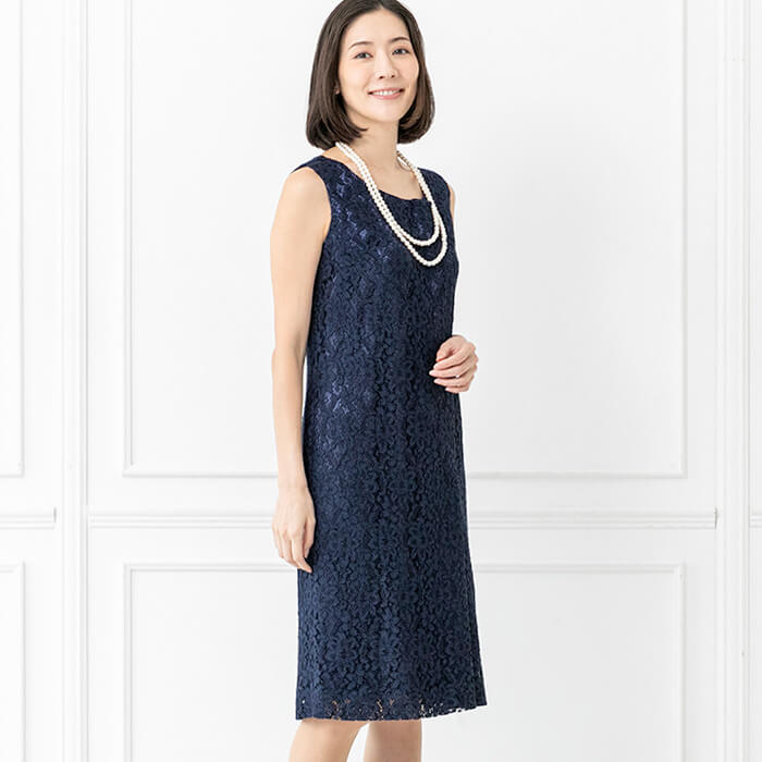 羽織りボレロでアレンジ可能なワンピース 11号・ネイビー｜東京