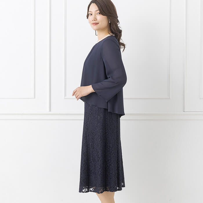 カバーアップ付きレースワンピース 9号・ネイビー｜東京ソワール