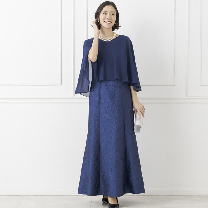 ケープ付きロングドレス 11号・ネイビー｜東京ソワールオンラインストア
