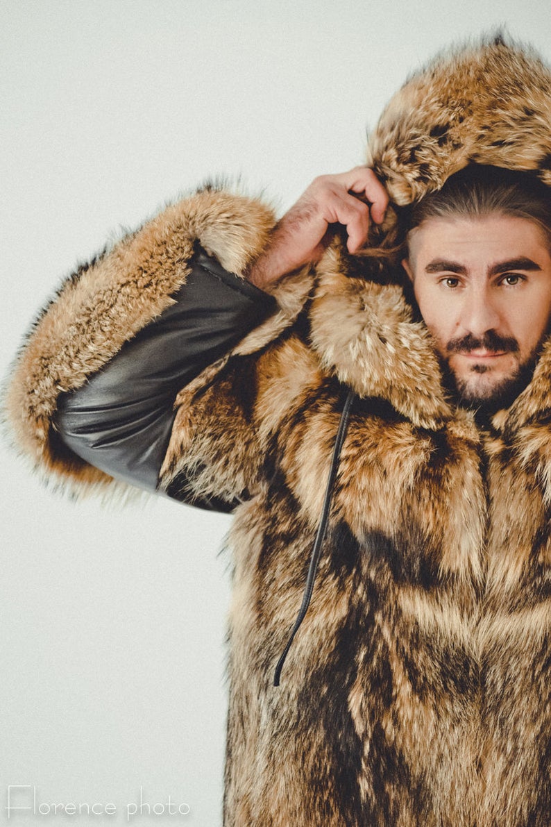 Raccoon Fur Jacket for Men with Hood - Forestfox – Forestfox Fur