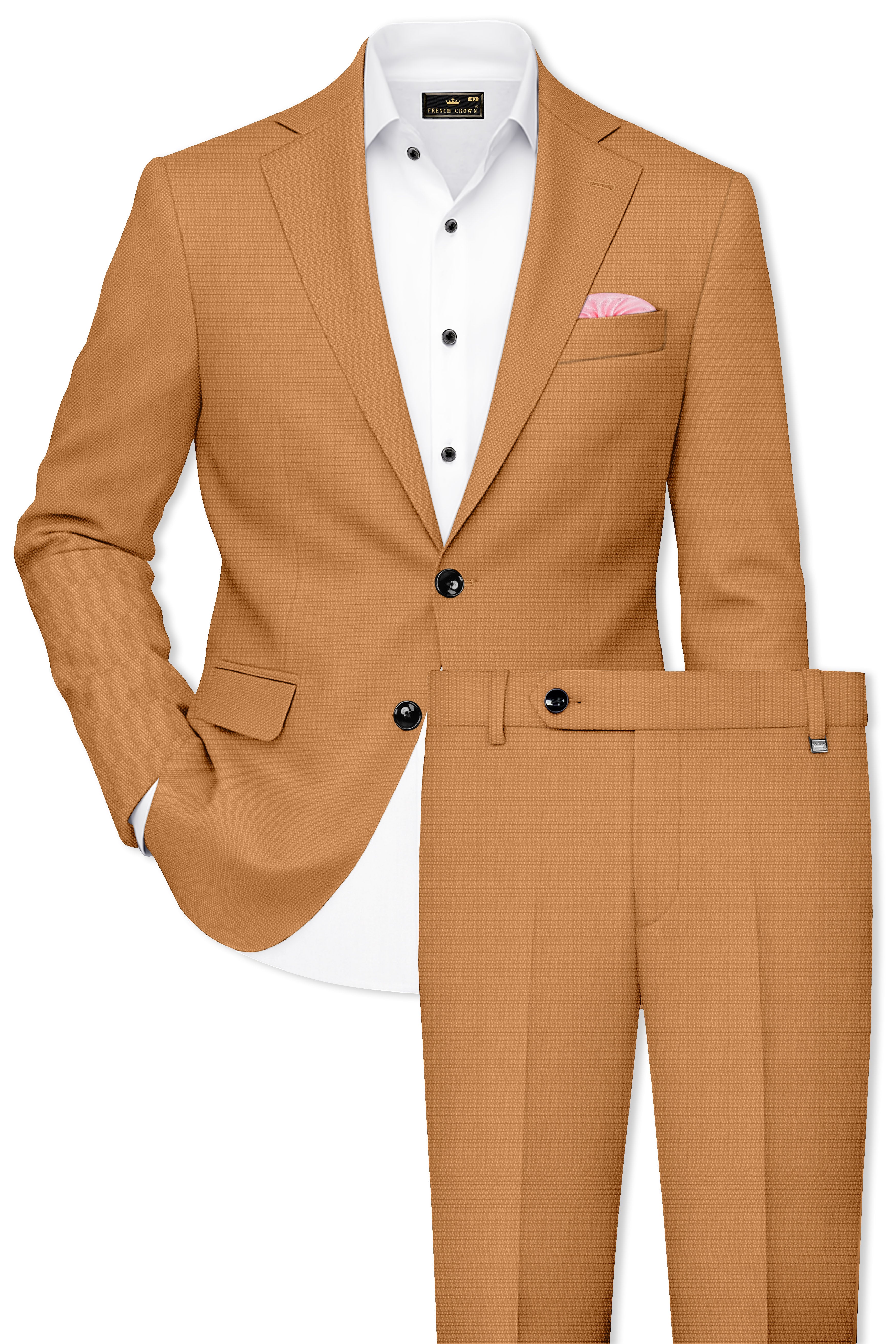 Twine Brown Plain-Solid Premium Wool-Blend Single Breasted Suits