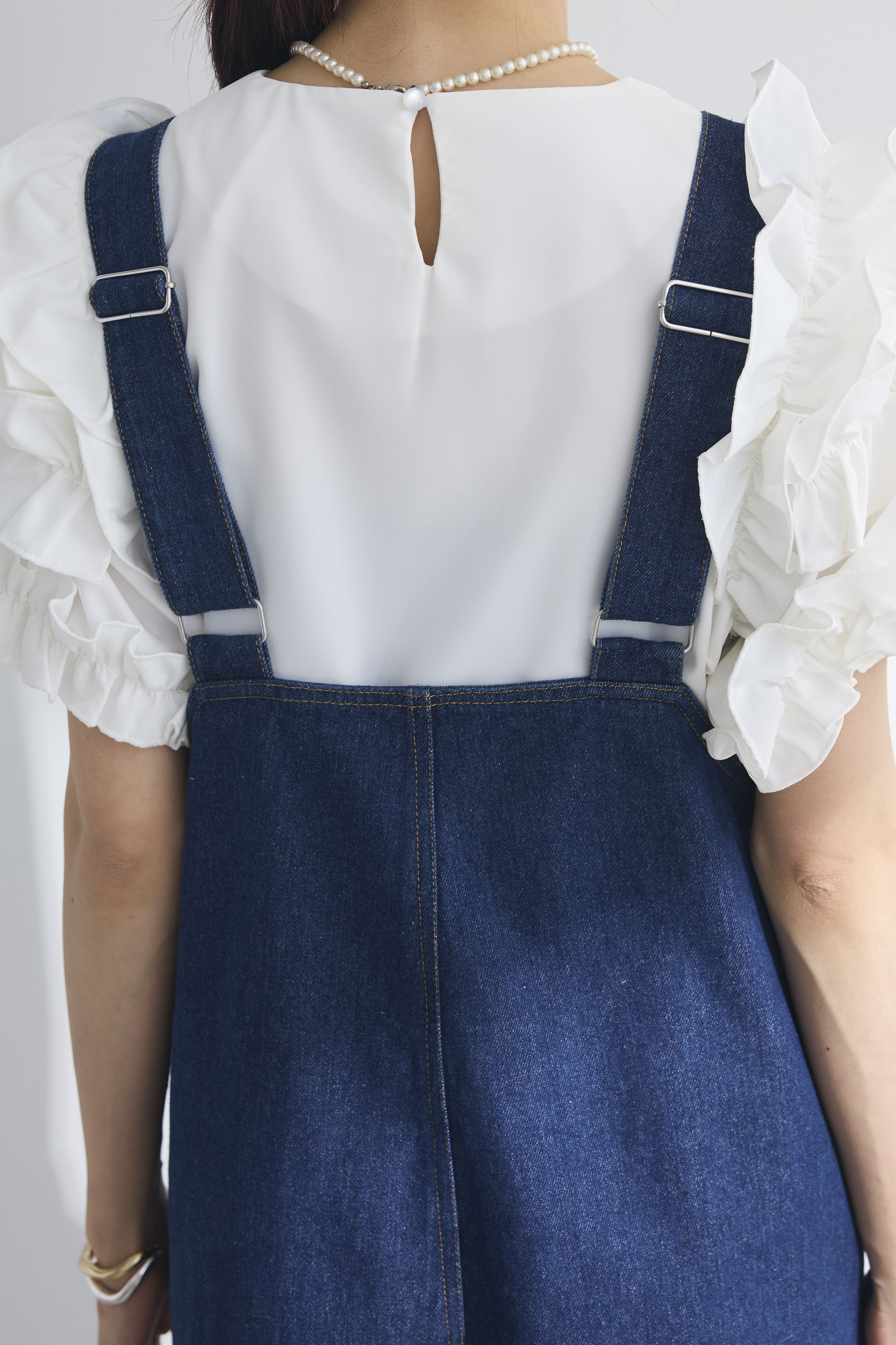 予約]デニムフロントジップVネックサロペット – Frene