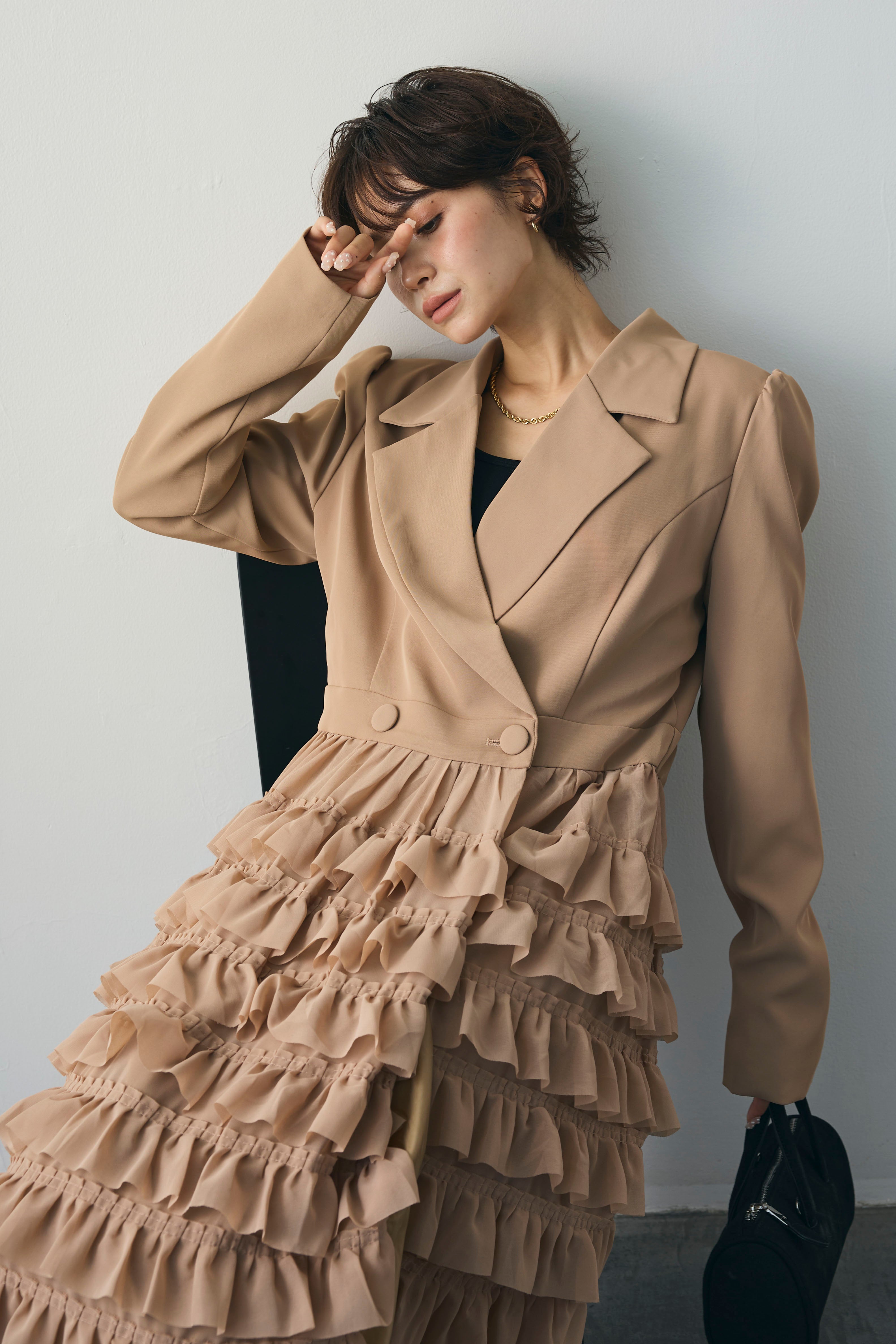 予約]ティアードチュールドッキングジャケットワンピース – Frene