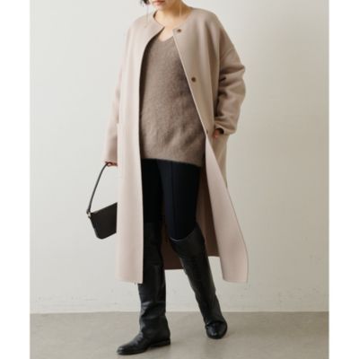 Whim Gazette(ウィム ガゼット)のノーカラーリバーロングコート通販