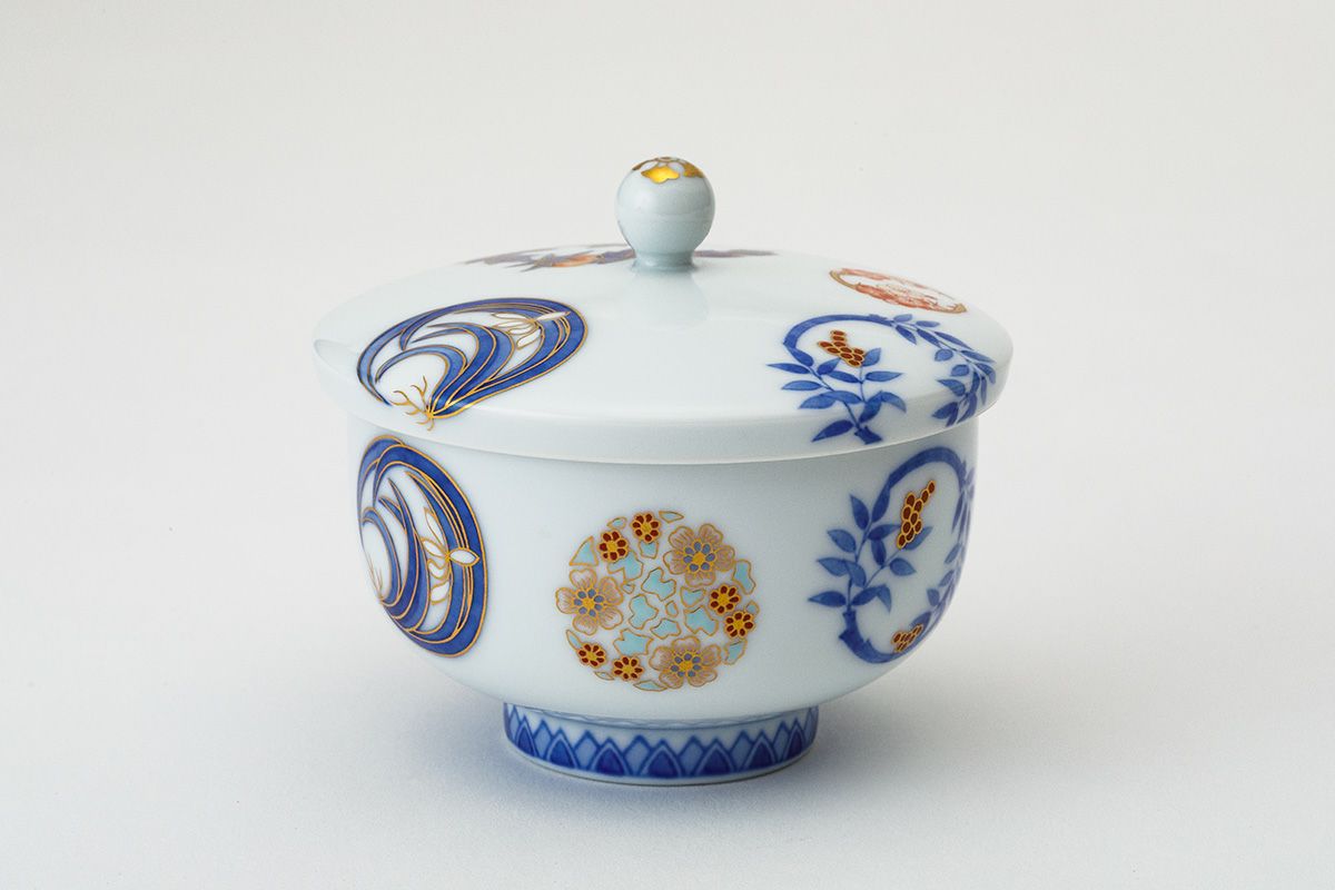 深川製磁 希少 オールド深川 染錦花丸紋 高台鉢 菓子鉢 盛り鉢 染錦花