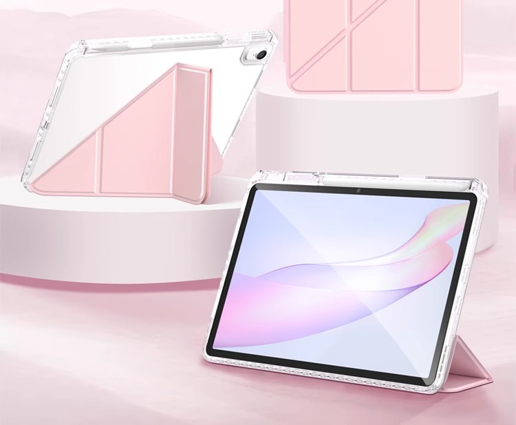 タブレットケース 透明背面クリア折り畳みスタンド式保護カバー iPad