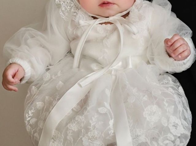 ベビードレス 新生児~90cm 純白レース 退院用 ベビードレス お宮参り
