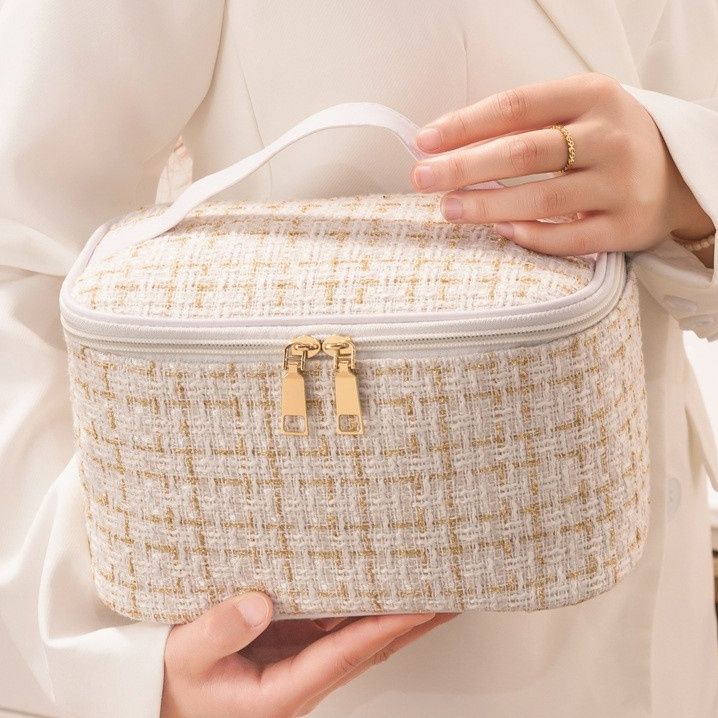 メイクボックス 上品ツイード風化粧ポーチ大容量収納ケース メイク