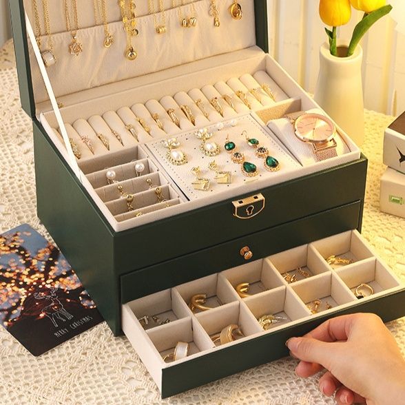 ジュエリーボックス 木製三段引き出し付き大容量ネックレス収納