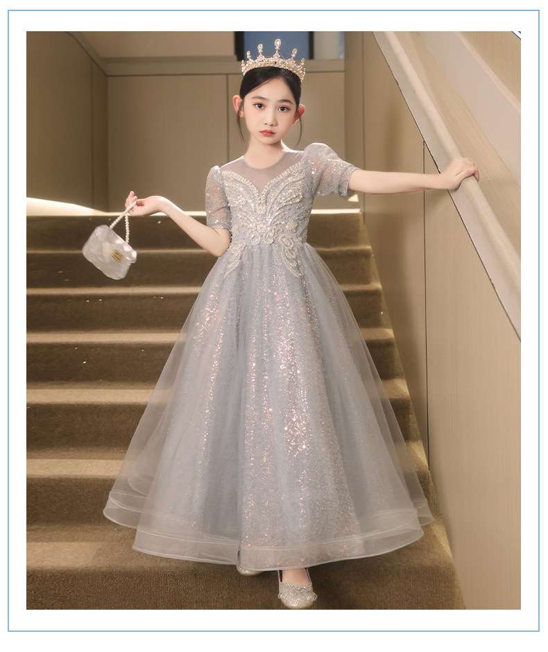 140cmサイズ対応している袖ありピアノ発表会ドレス - ピアノ発表会