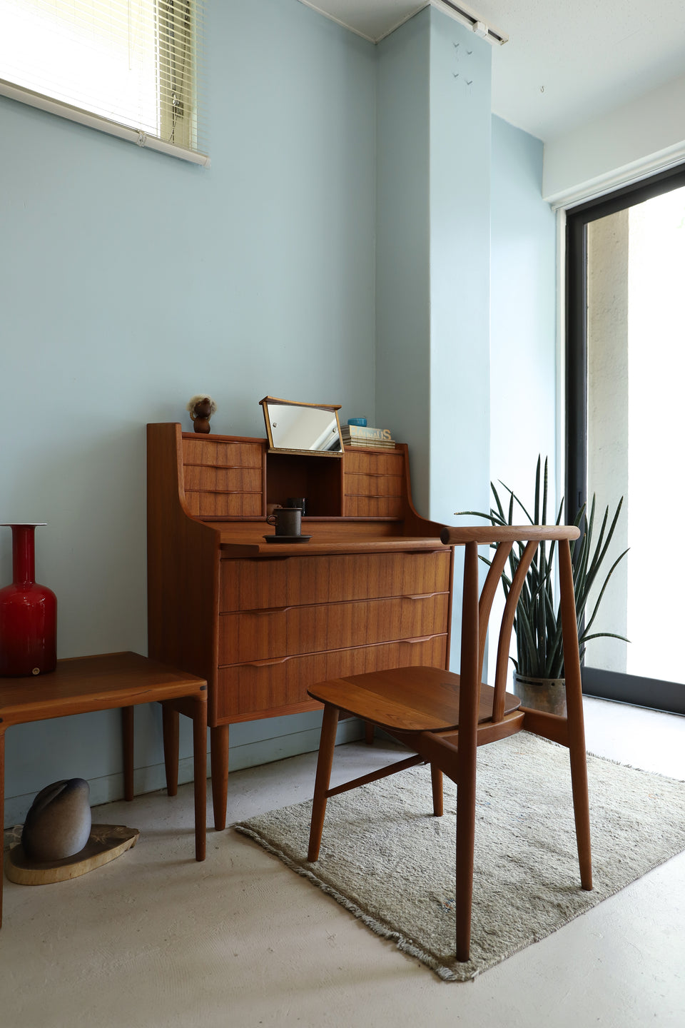 デンマークヴィンテージ ライティングビューロー ミラー付き 北欧家具