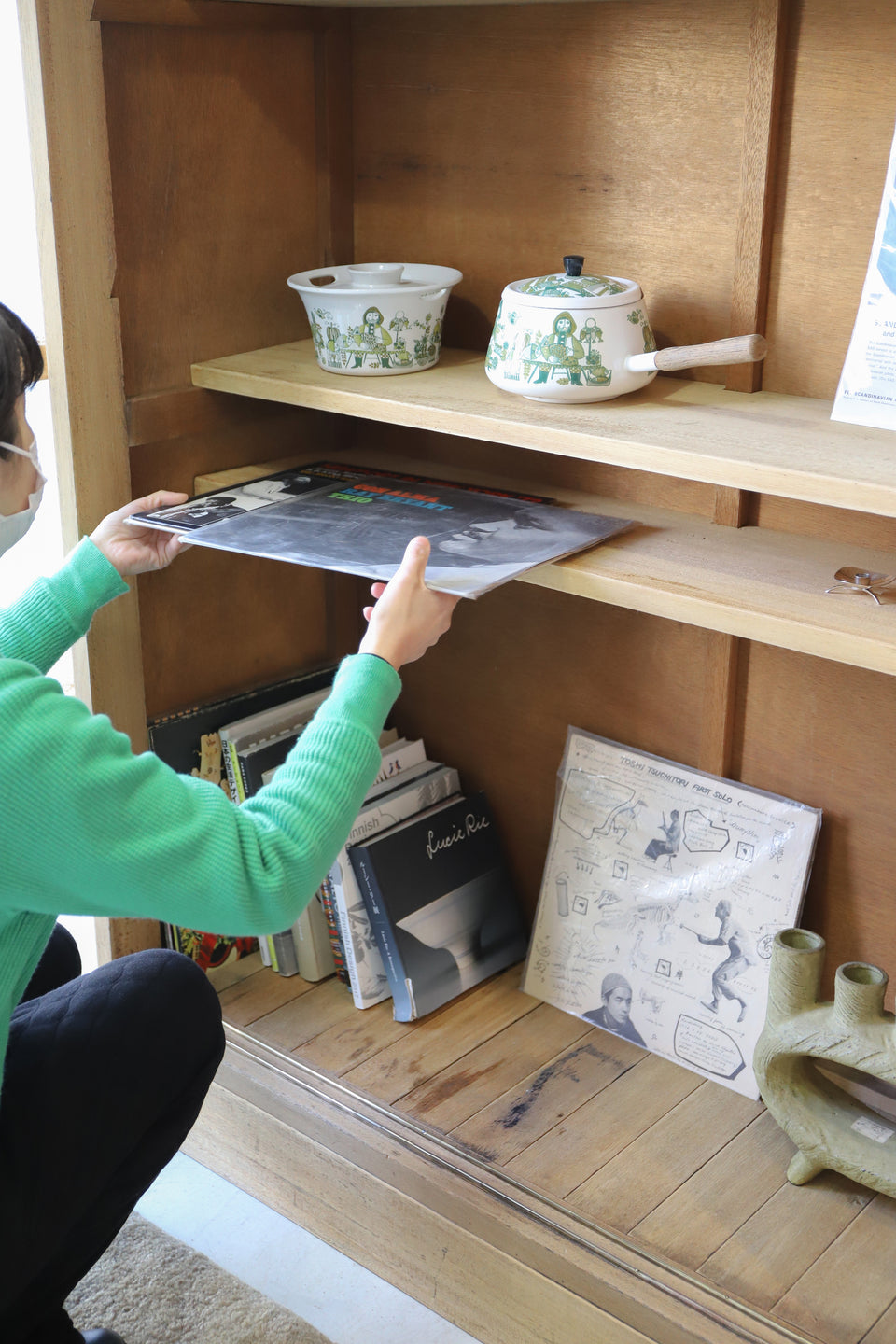 ジャパンヴィンテージ ダイヤガラス キャビネット 戸棚 収納 古道具