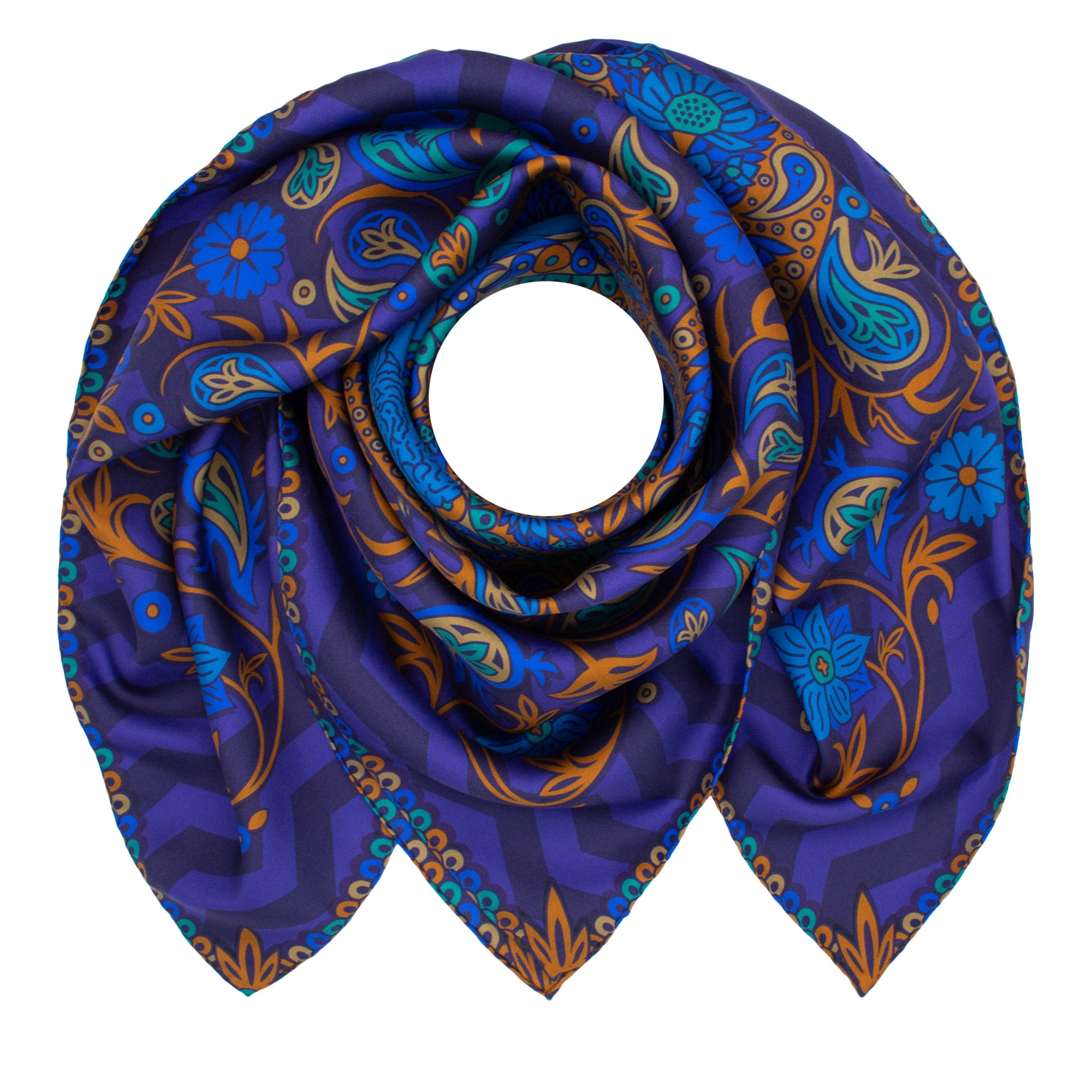Paisley Luxury Silk Scarf Venus | Blue Gold | London UK Furious Goose