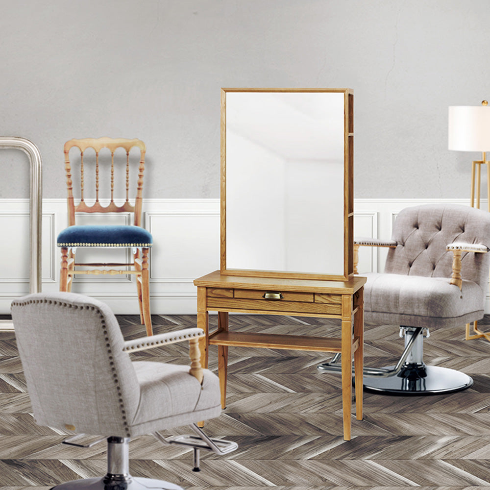 ヘアサロン |美容室 |セット面 |ミラー |ドレッサー | ウッド