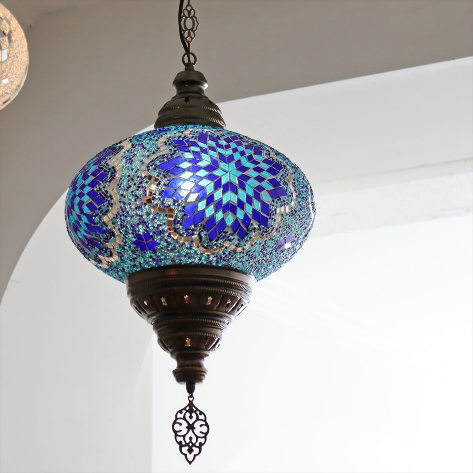 トルコ モザイクペンダントランプ 直径33cm 全高93cm ブルー トルコ