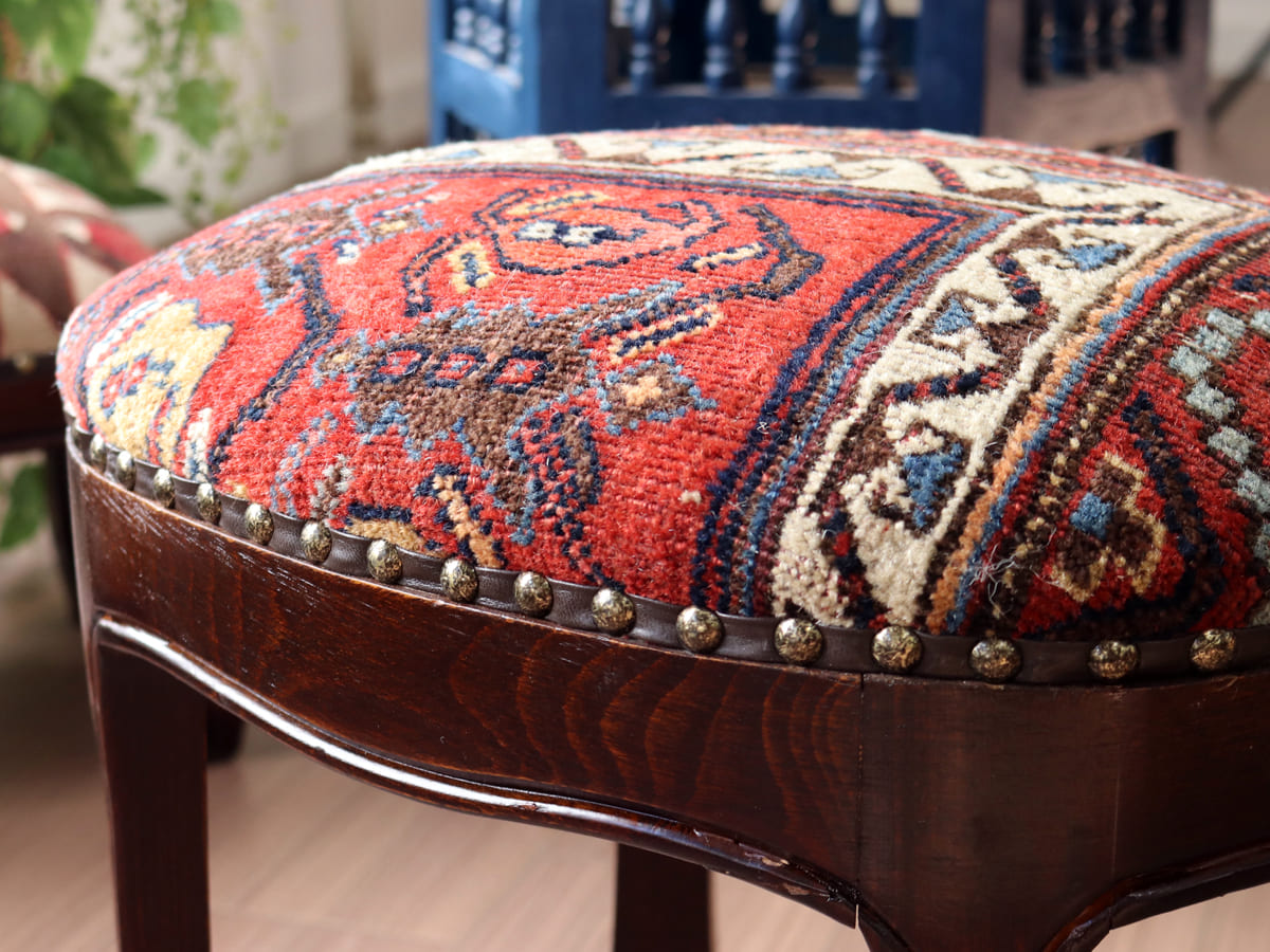 アンティークラグ木製家具 H40×W31.5×D41.5cm スツール オットマン