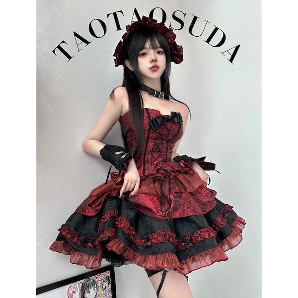 Qoo10] 3日発送 黒 赤 ロリータ ドレス コス