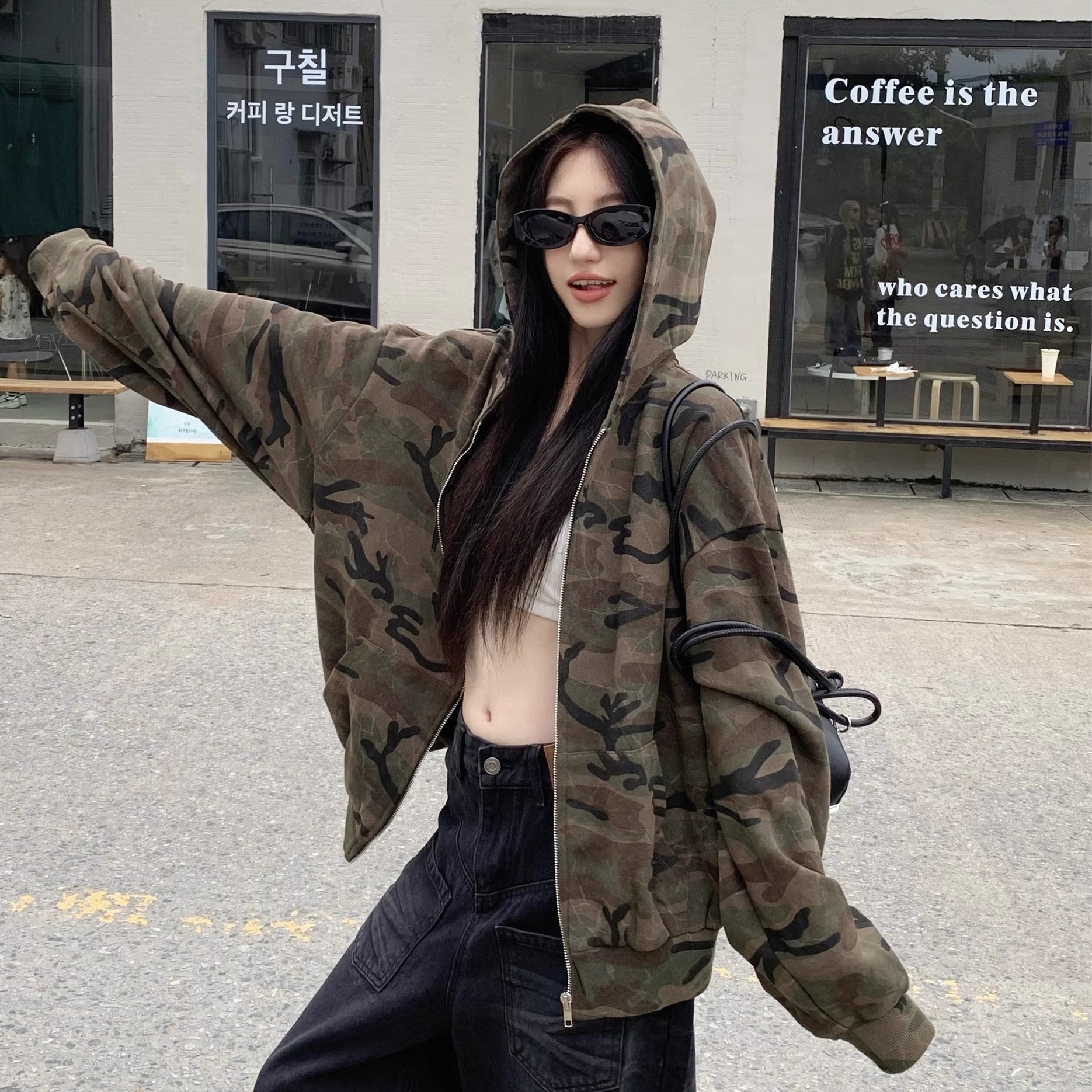 迷彩 ジップ パーカー レディース 韓国 ファッション カモフラ ジップ