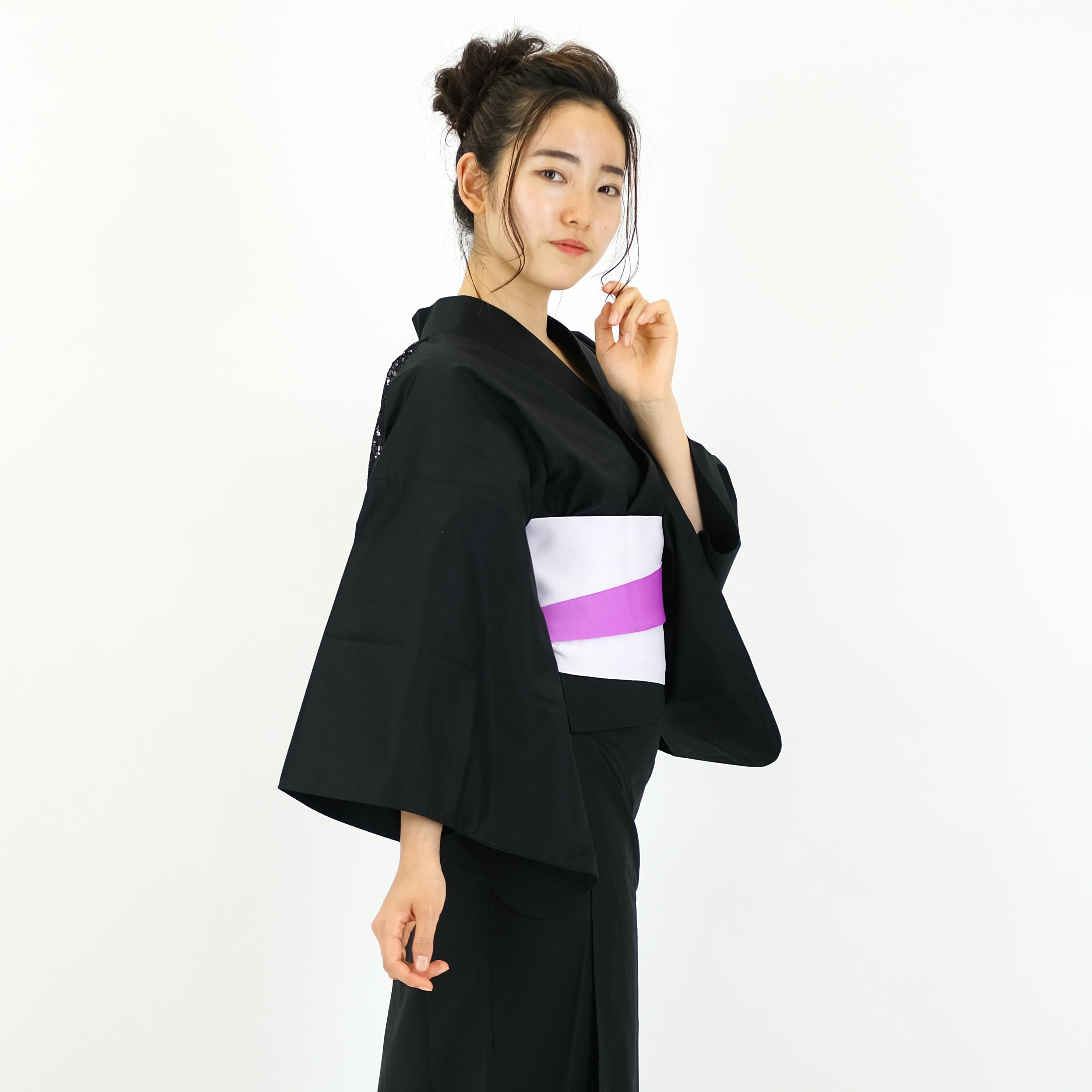 二部式浴衣/無地とレース(黒)＆帯セット| gekkabizin(月下美人