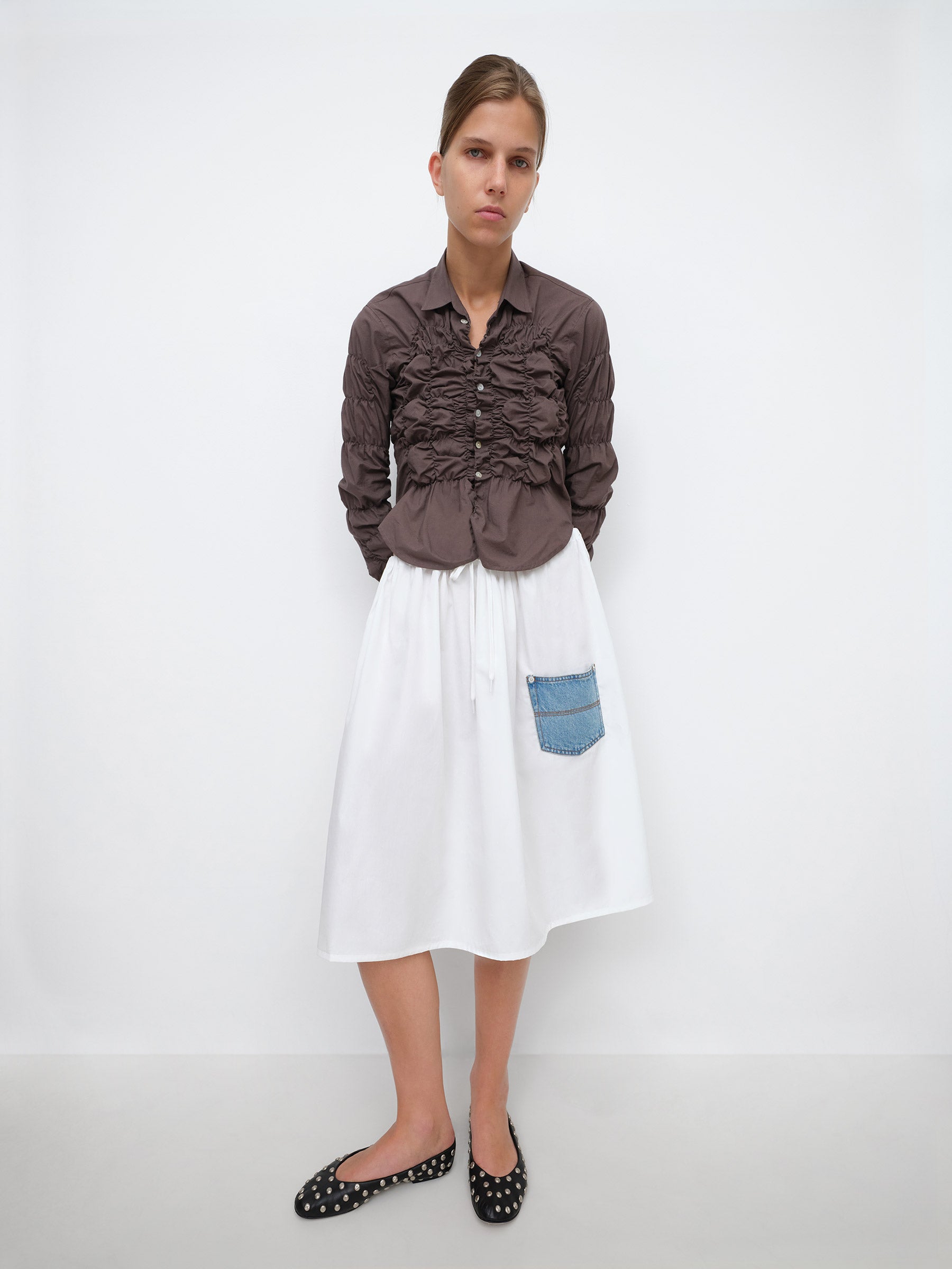 Baggy Midi Skirt White Blue - Bottoms - Gimaguas