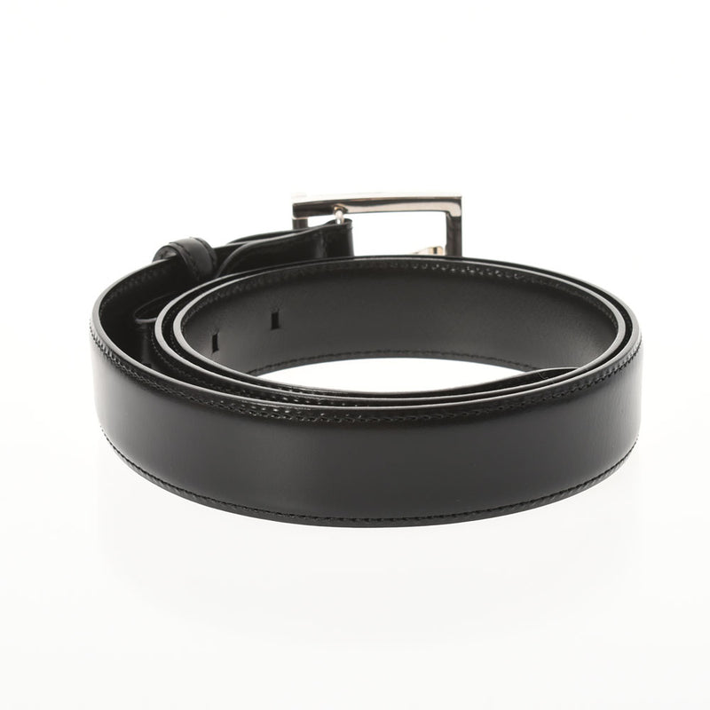 ブルガリ110cm 黒 シルバー金具 メンズ レザー ベルト 20220 BVLGARI