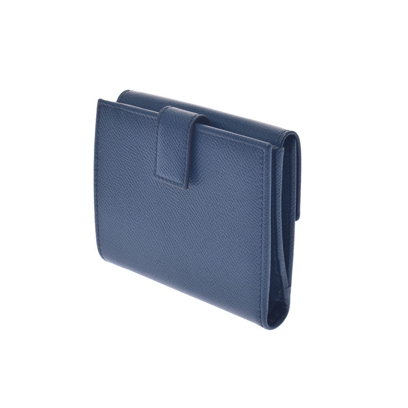 フェラガモガンチーニ金具 Wホック財布 ダークブルー系 ゴールド金具