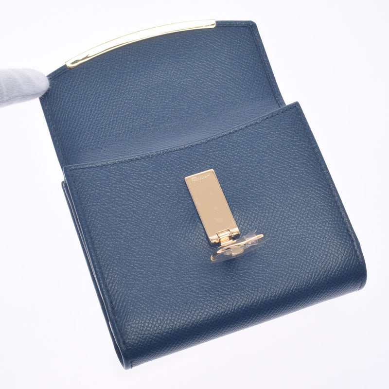フェラガモガンチーニ金具 Wホック財布 ダークブルー系 ゴールド金具