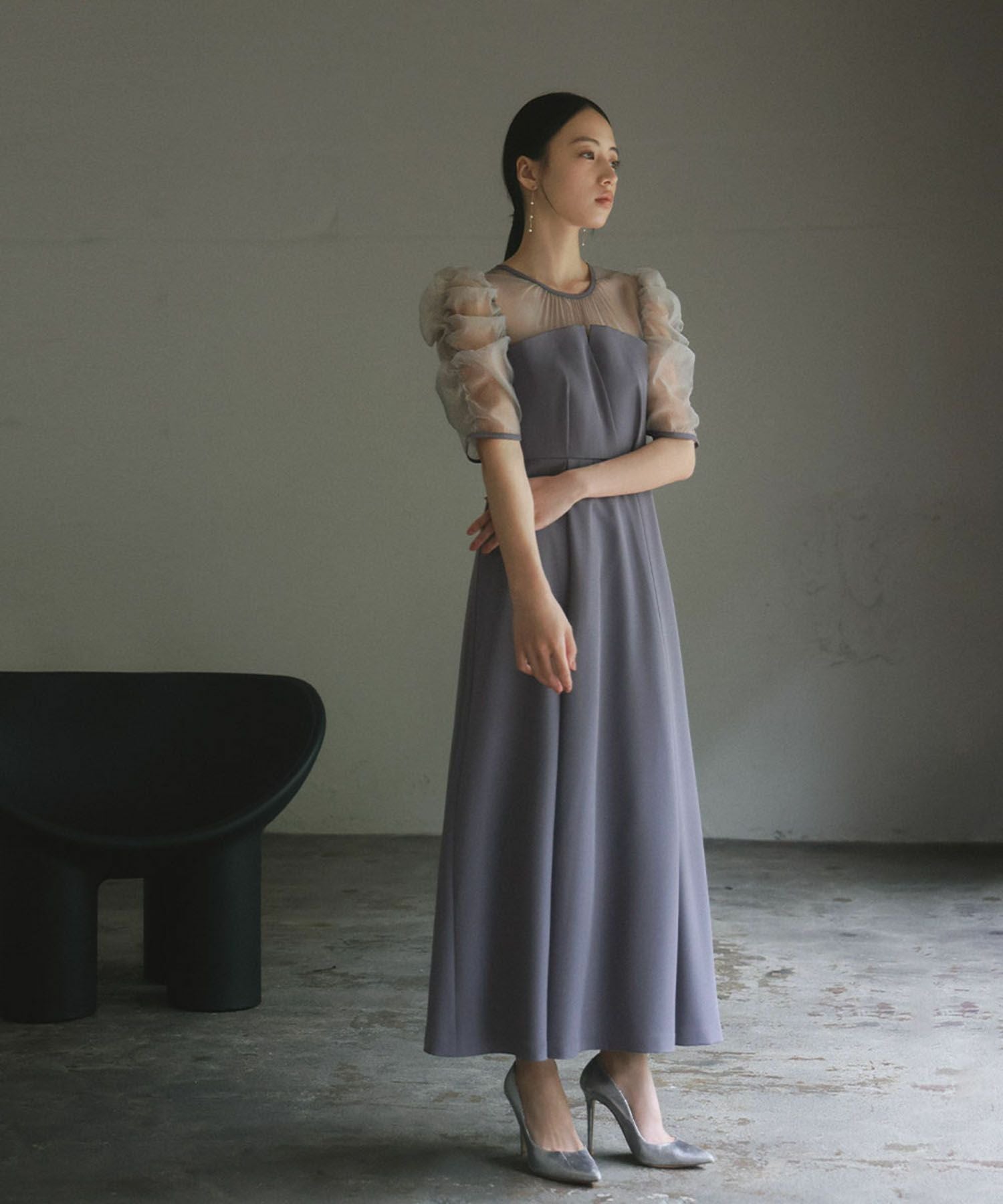 結婚式・お呼ばれ対応 | ギャザースリーブタックワンピースドレス