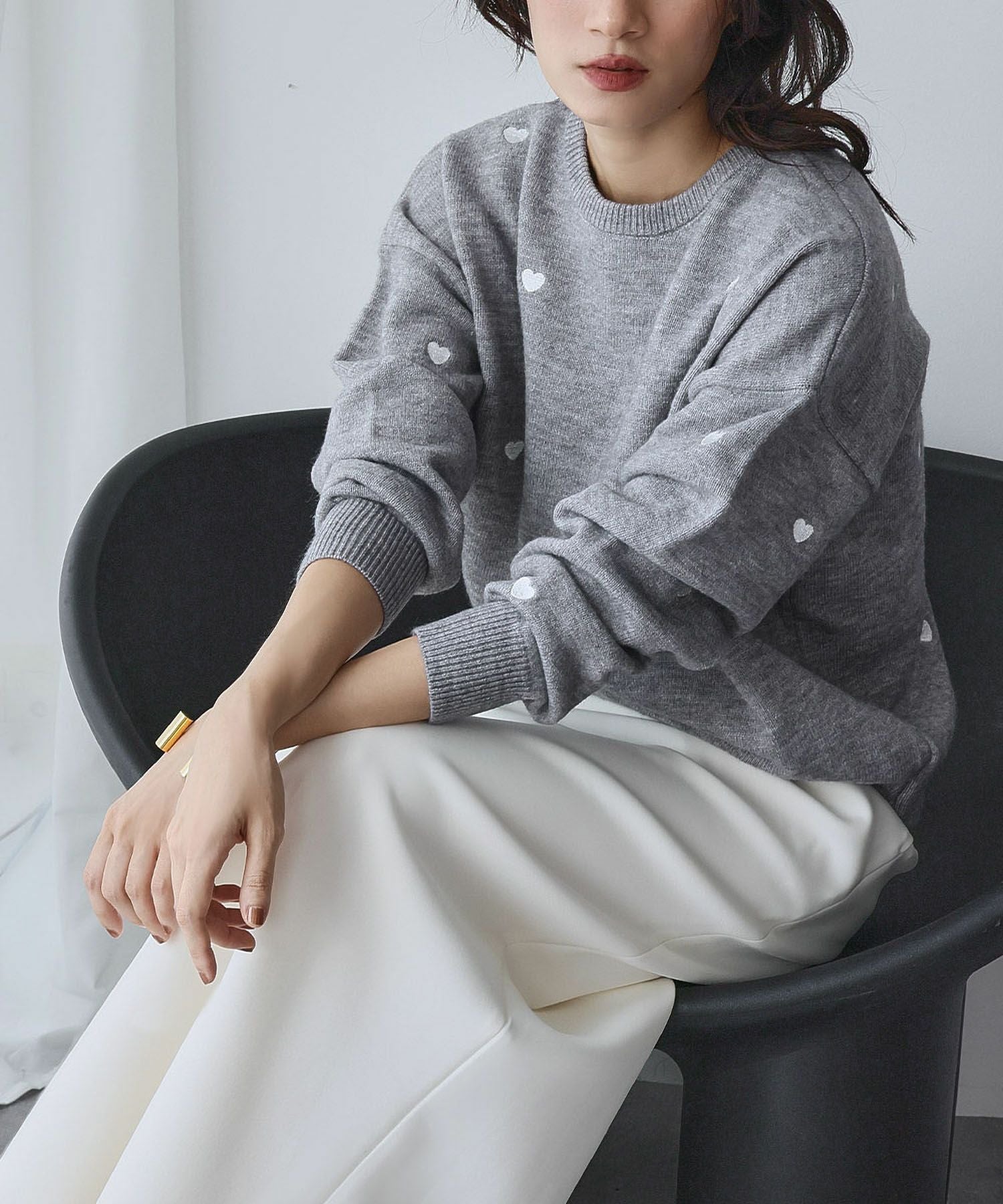 デイリー・カジュアル対応 | ハート柄刺繍ニットプルオーバー