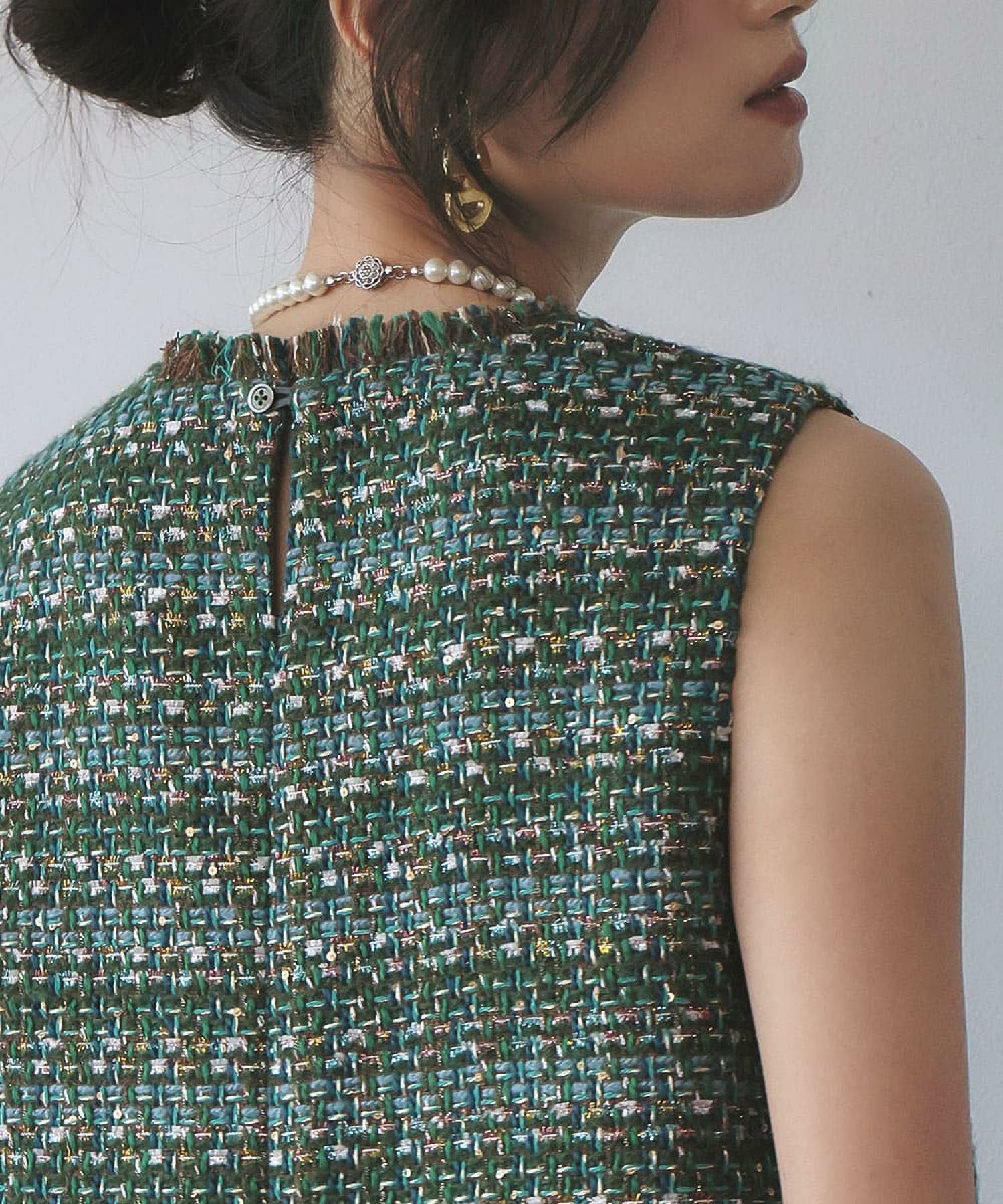 デイリー・カジュアル対応 | MIXツイード裾フリンジベスト