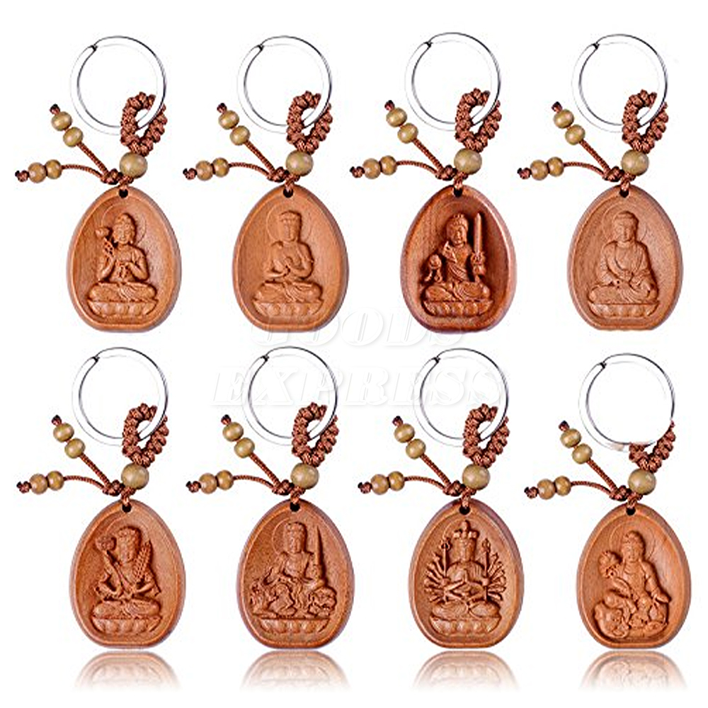 開運！ 十二干支お守り 木彫り 仏像 本尊 キーホルダー (8個セット