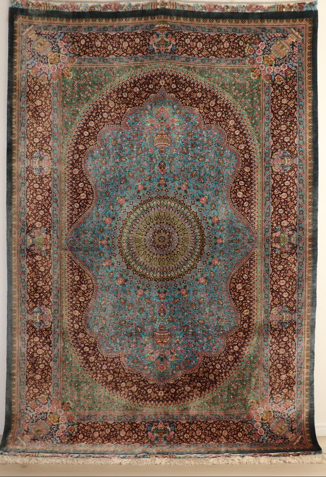 ペルシャ絨毯 クム産 シルク100% [アルバル工房] 豪華メダリオン柄