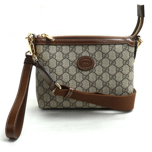 GUCCI GG Supreme 2-Way Shoulder Bag Beige & Ebony Brown 760021