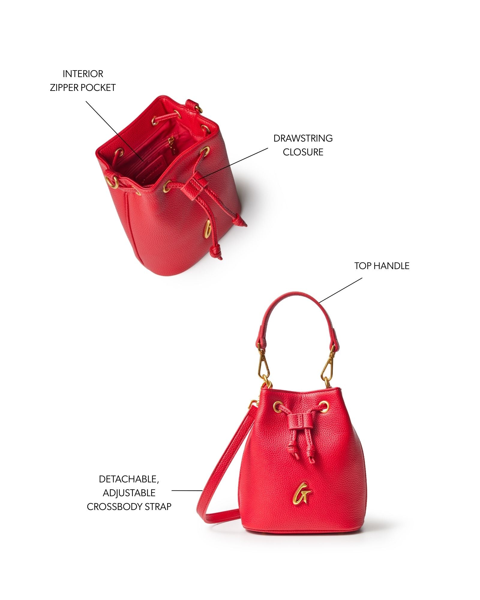 Glam-Aholic Lifestyle Red Vegan Pebble Mini Bucket Bag - Luxury